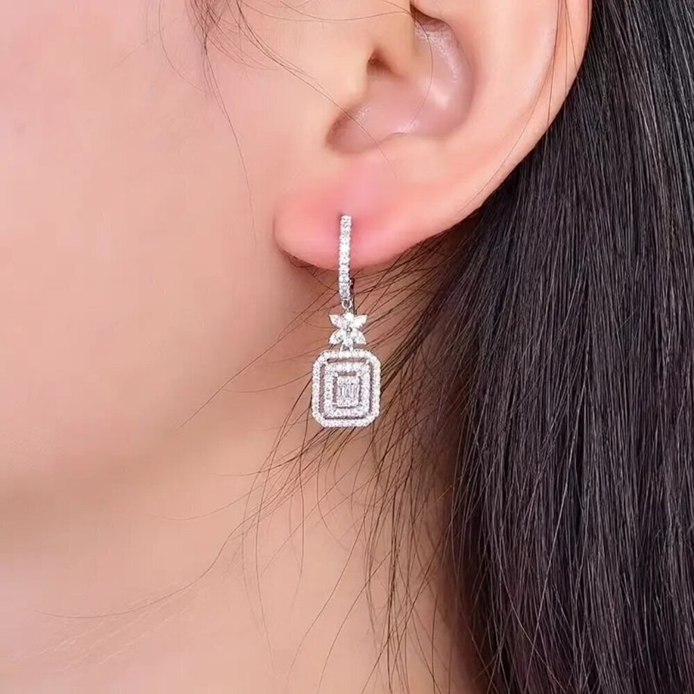 Flower Shape Hook Earrings Shiny Zircon Elegant Drop Earrings